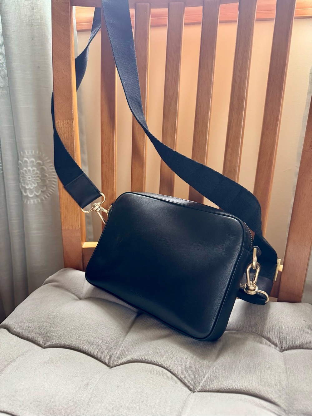 Allsaints Black Leather Crossbody Bag with Wide Strap